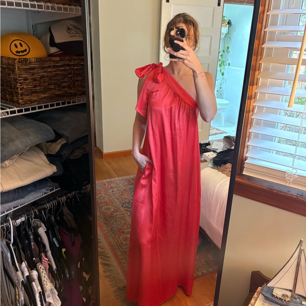 BHLDN Vibrant Red One-Shoulder Dress